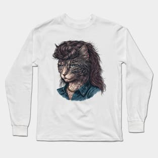 Tabby Cat With Mullet Long Sleeve T-Shirt